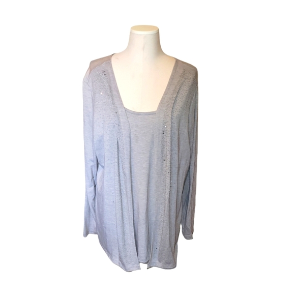 Avenue plus size grey top with built-in beaded cardigan size 18 / 20 - Picture 1 of 7